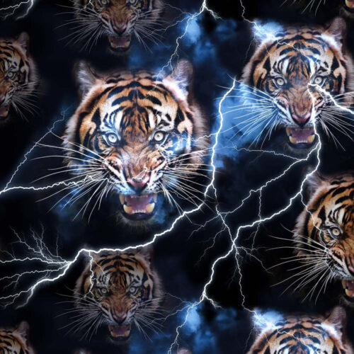 Tige tiiger välguga tormises öös