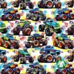 Värvilised monsterautod graafilisel mustril taustal