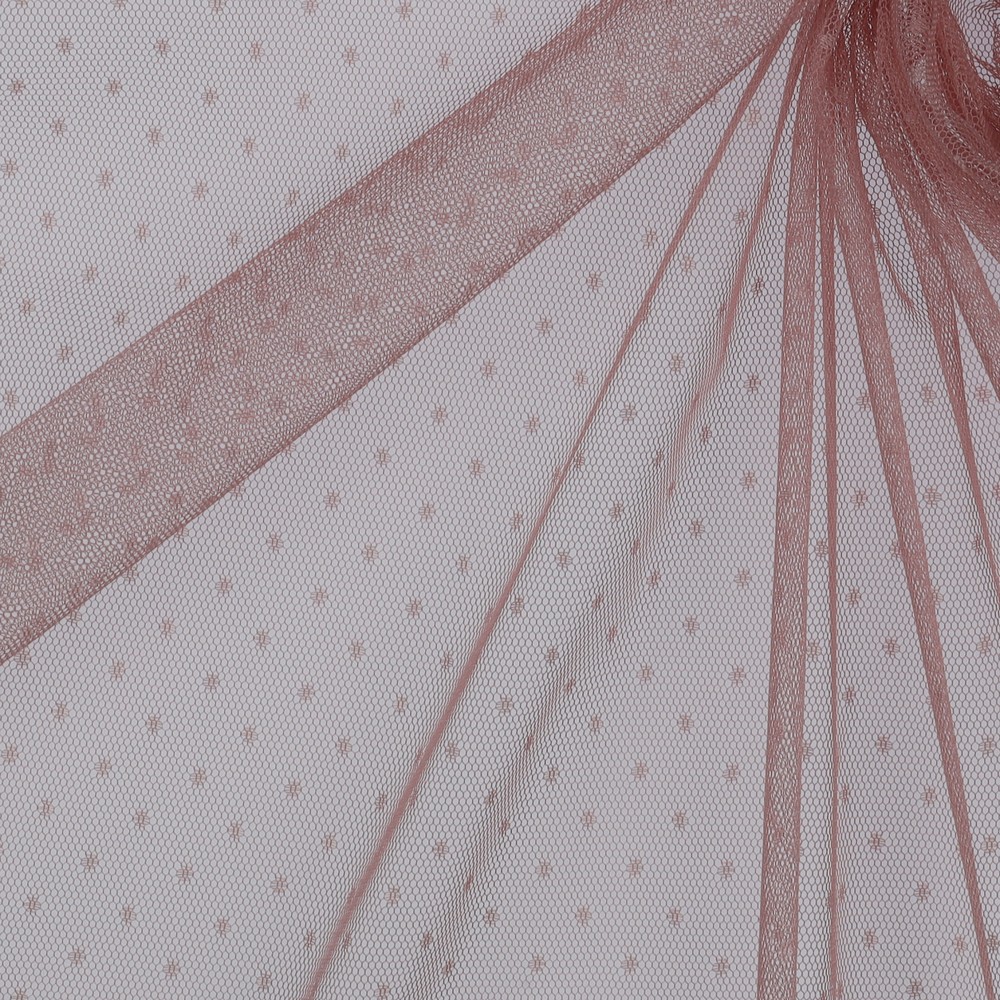 Roosa tüllkangas väikeste täppidega muster