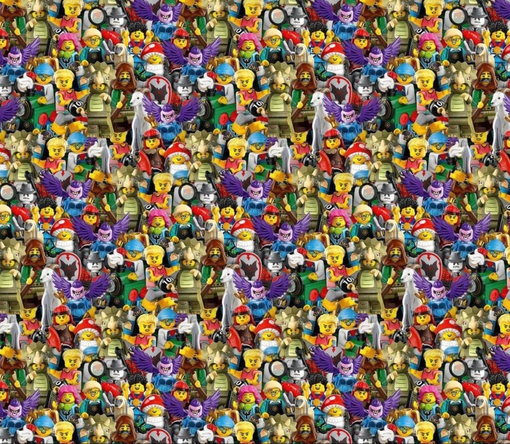 Mitmekesised LEGO minifiguurid värvilises mustris