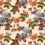 Kootud loomade mänguasjad: rebane, karu, jänes, elevant