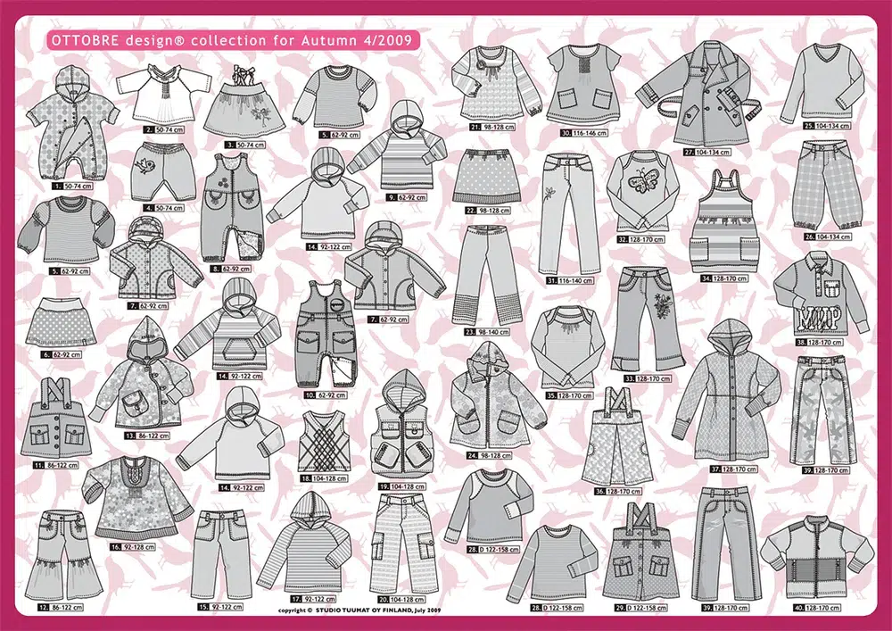 Lastemoerõivad sügiskollektsioon 2009 õmblusmustritega.