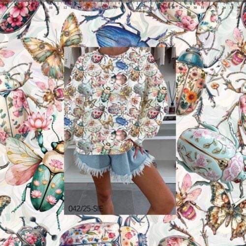 Värviliste putukate ja liblikatega muster kangal