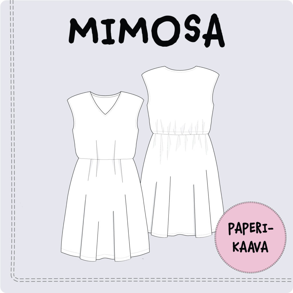 Mimosa kleidi õmblusmuster paberil