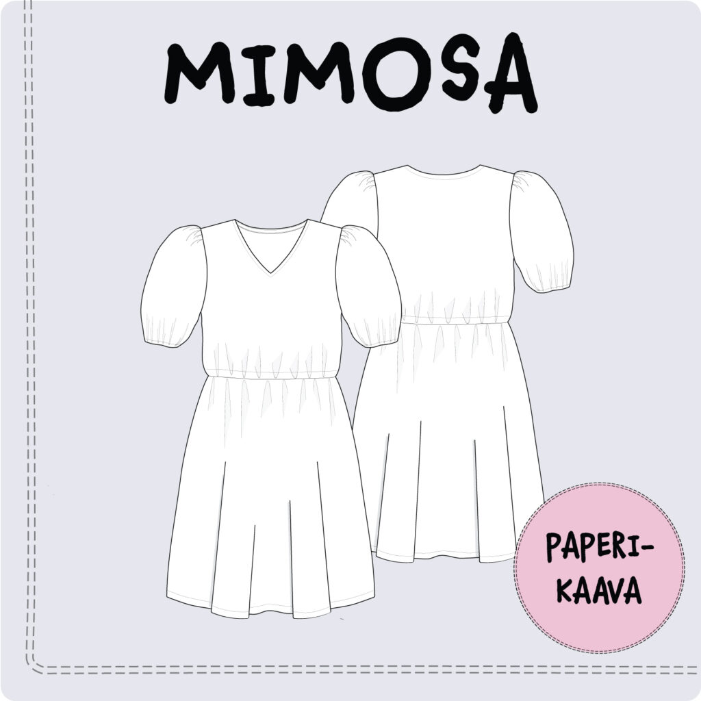 Mimosa kleidi õmblusmuster paberil