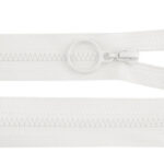 Valge plastist tõmblukk rõngaskäepidemega