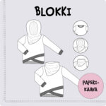 Lastemooduliga kapuutsiga pluusi õmblusmuster