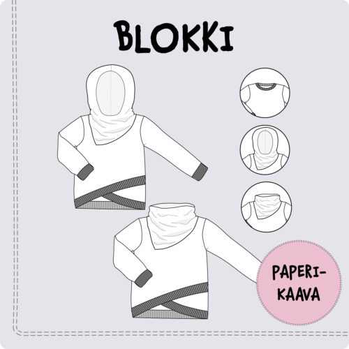 Lastemooduliga kapuutsiga pluusi õmblusmuster