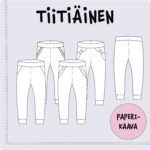 Laste pükste õmblusmuster Tiitiäinen paperikaava