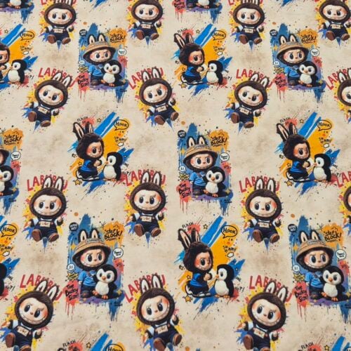 Armas jänku ja pingviin mustriga kangas