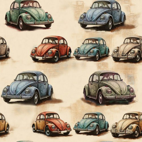 Värvilised retroautod mustrilisel taustal