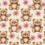 Armsad karud ja roosad lilled muster