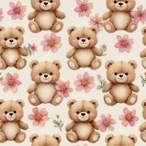 Armsad karud ja roosad lilled muster