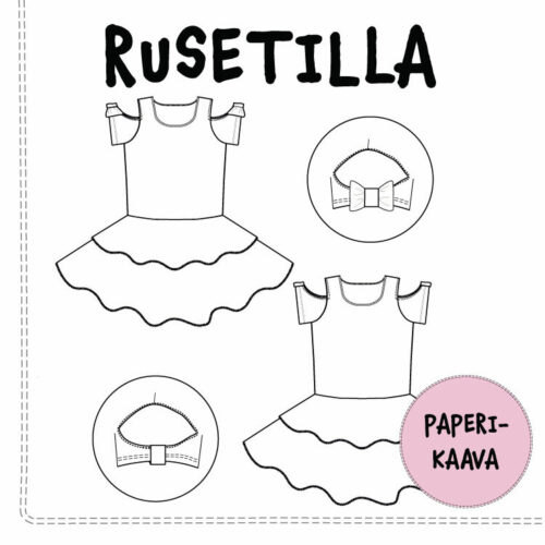 Tüdrukute kleidi lõike muster rusetiga