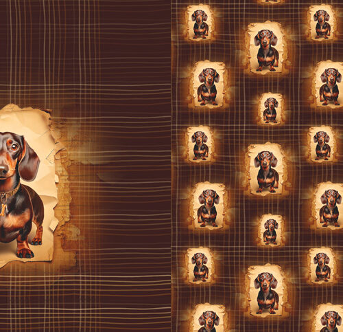 Taksikoera muster pruuni taustaga kangal