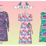 Kolm värvilist naiste kleidimustrit Super Nova.