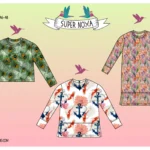 Kolm mustrilist naisterõiva lõikeplaani illustratsiooni