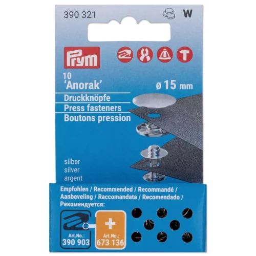 Prym Anorak hõbedased trukid, 15 mm