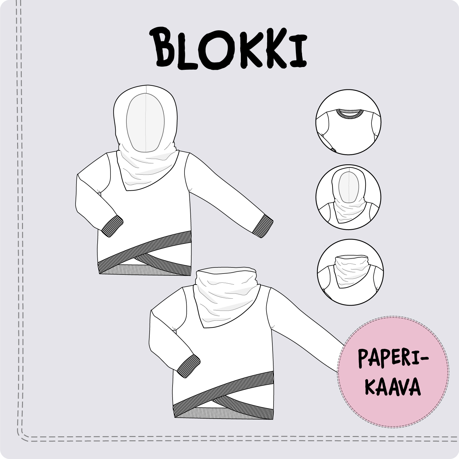 Lapse kapuutsiga sviitri õmblusmuster Blokki