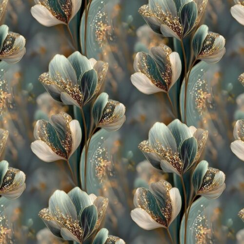 Kuldsete sädemetega kunstilised lilled sinakas taustal