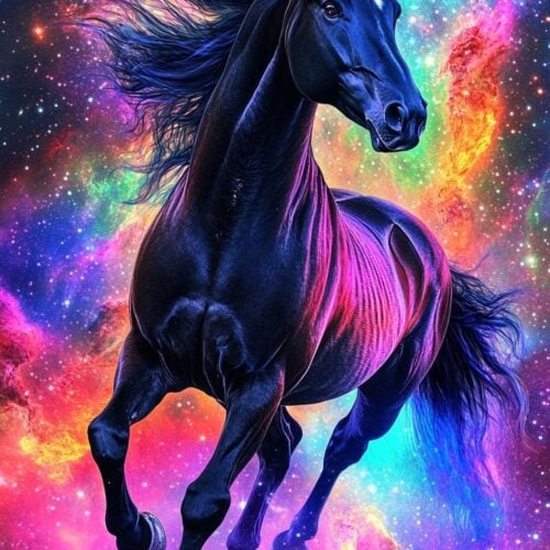 Must hobune galaktika taustal