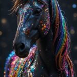 Vikerkaarelitritega must hobune