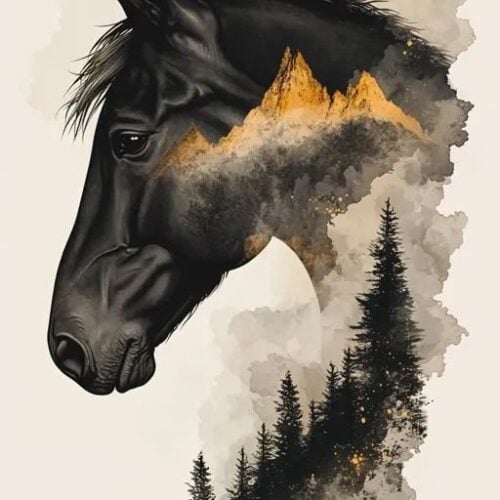 Hobusepea ja mägimaastiku kunstiline kujutis