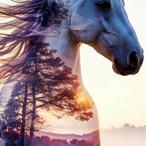 Hobune ja maastik päikeseloojangu ajal