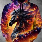 Värviline hobusekujundusega kapuutsiga pusa