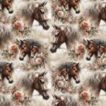 Hobused ja roosid vintage stiilis muster