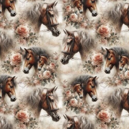 Hobused ja roosid vintage stiilis muster