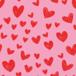 Punased südamed roosal taustal muster