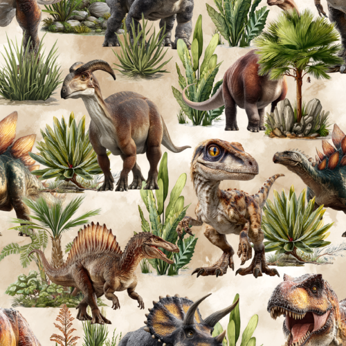 Jersey dinosaurs and plants GOTS digital print