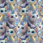 trikotaaž valged kiisud ja lillad lilled digital print