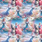 Animated princess in floral field with white horse