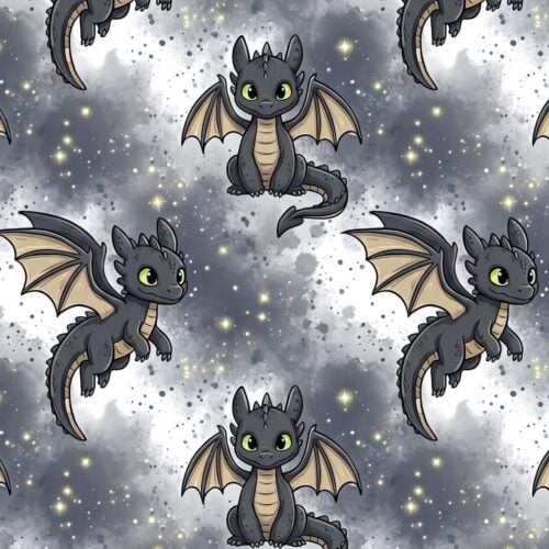 trikotaaž draakon ja tähed digital print