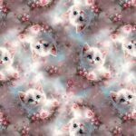 trikotaaž valged kiisud ja roosid digital print