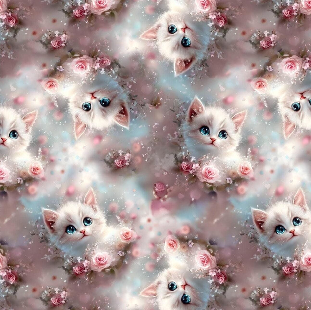 trikotaaž valged kiisud ja roosid digital print