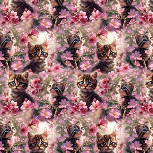 trikotaaž triibulised kiisud ja lilled digital print