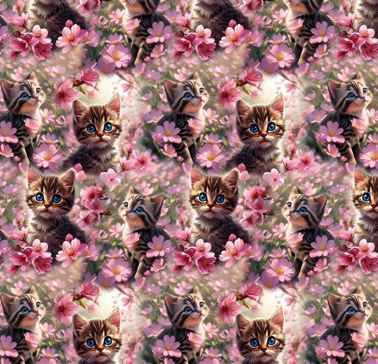 trikotaaž triibulised kiisud ja lilled digital print