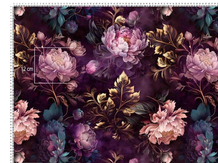 Softshell peonies and golden leaves on a purple background digital print - Image 2