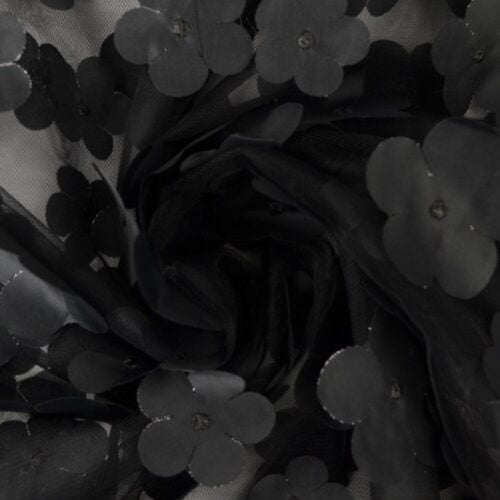 Tüll 3D lilledega: must