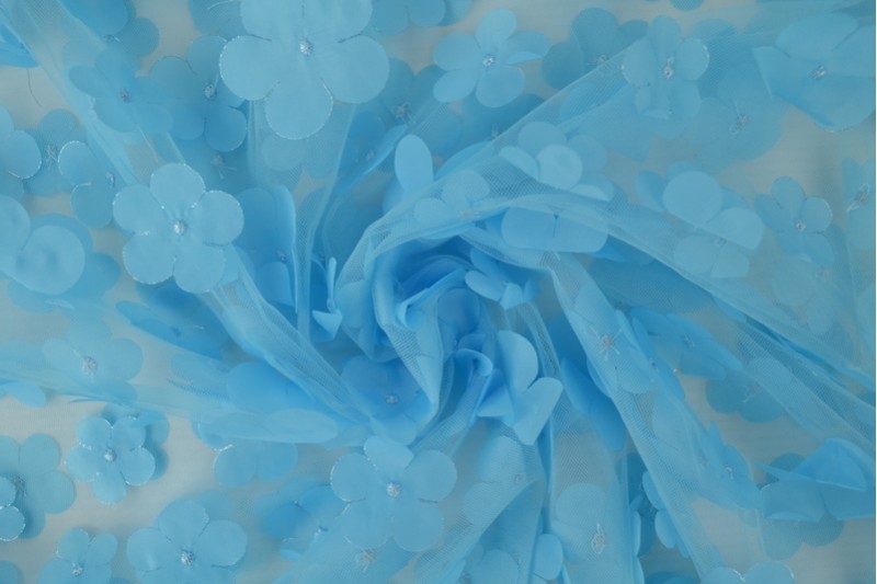 Tüll 3D lilledega: sinine