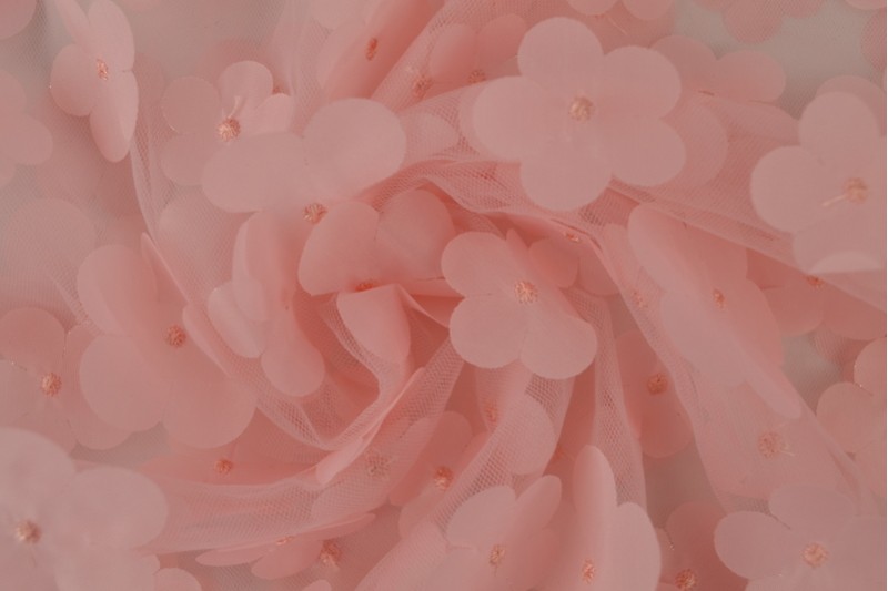 Tüll 3D lilledega: vanaroosa