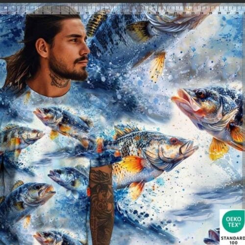 Mees kalamustrilise särgiga kunstilisel taustal