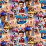 Paw Patroli tegelased värvilisel kangamustril