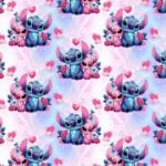 Stitch ja Angel südamekujulisel taustamustril