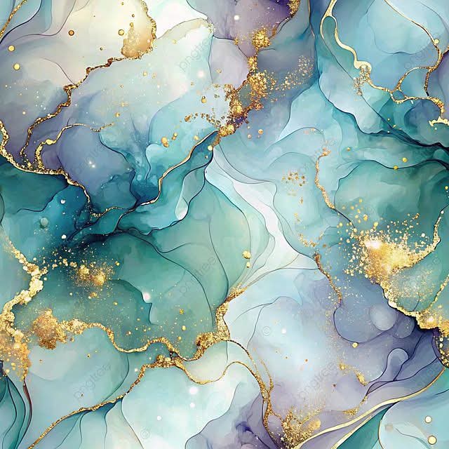 Abstraktne türkiissinine ja kuldsete joontega kunst