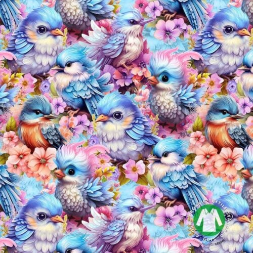 Värvilised linnud ja lilled kangamustril