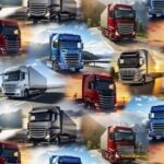 Erinevad veoautod maanteel kollaažina